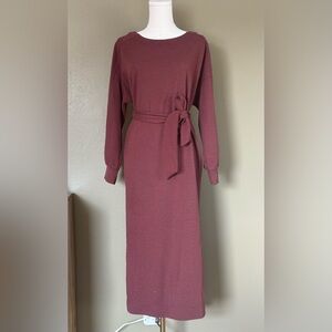 Prologue Wine Burgundy Long Sleeve Drop Sleeve Sweatshirt Sweater Mid Maxi Dress